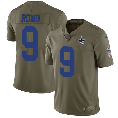 Nike Cowboys #9 Tony Romo Olive Men's Stitched NFL Limited Salute To Service Jersey - Click Image to Close